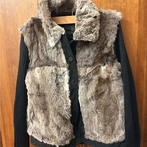 Angora fur leather jacket with buttons